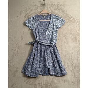 American Eagle Patchwork Blue Floral Wrap Dress Size S Peasant Boho Shabby Chic